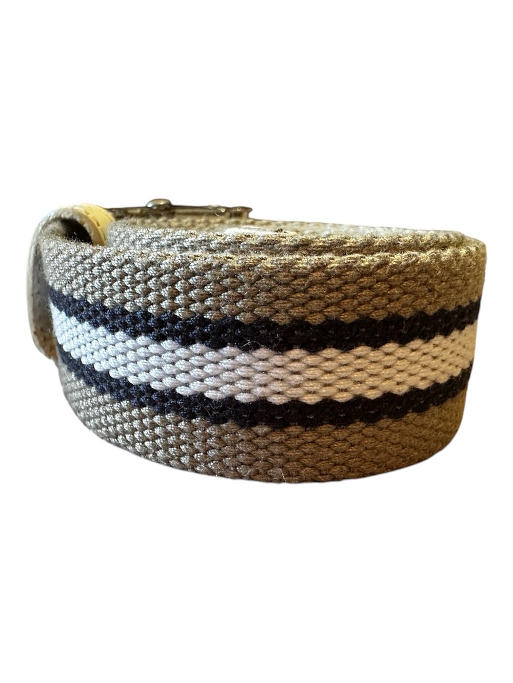 Armani Exchange Tan Canvas Belt with Black, White Stripe and Metal A|X Buckle - Picture 3 of 5